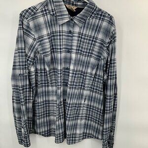 Men's 2XL Duluth Trading Co. Blue Plaid Fishing Nylon/Spandex Long-Sleeve Button